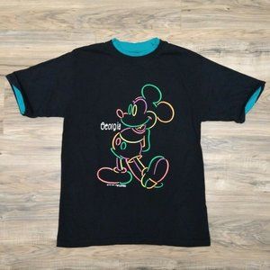 Vintage 80s Velva Sheen Mickey Mouse Georgia T-shirt Neon Men's Large (Fits M)